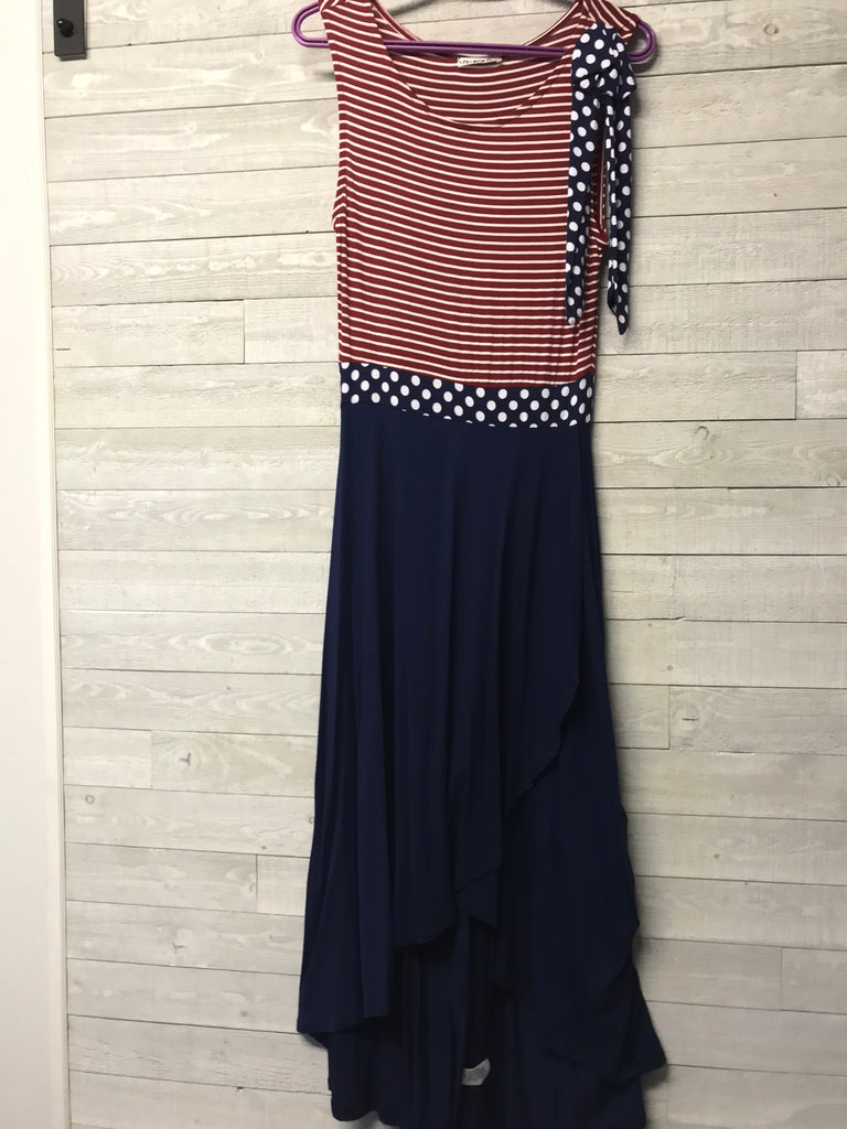 Stripes and dots high-low dress