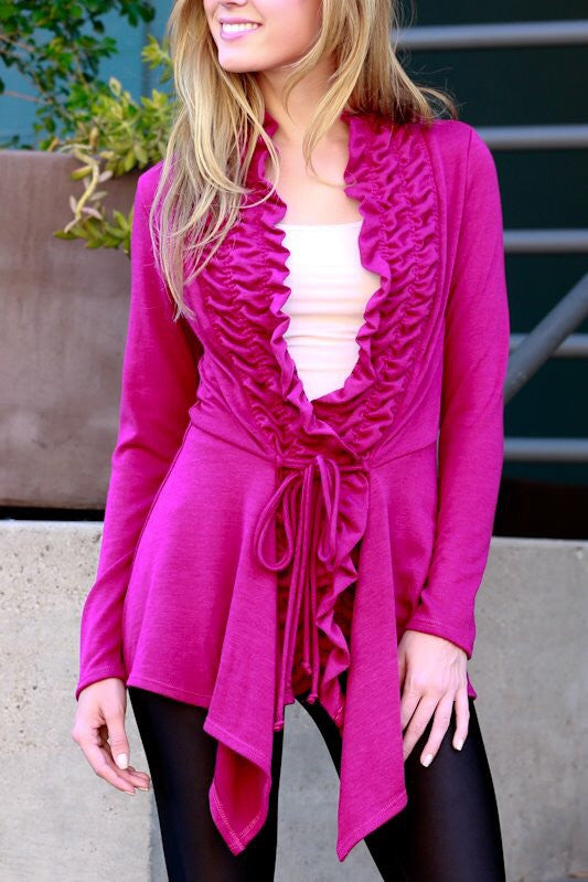 Ruffle front cardigan